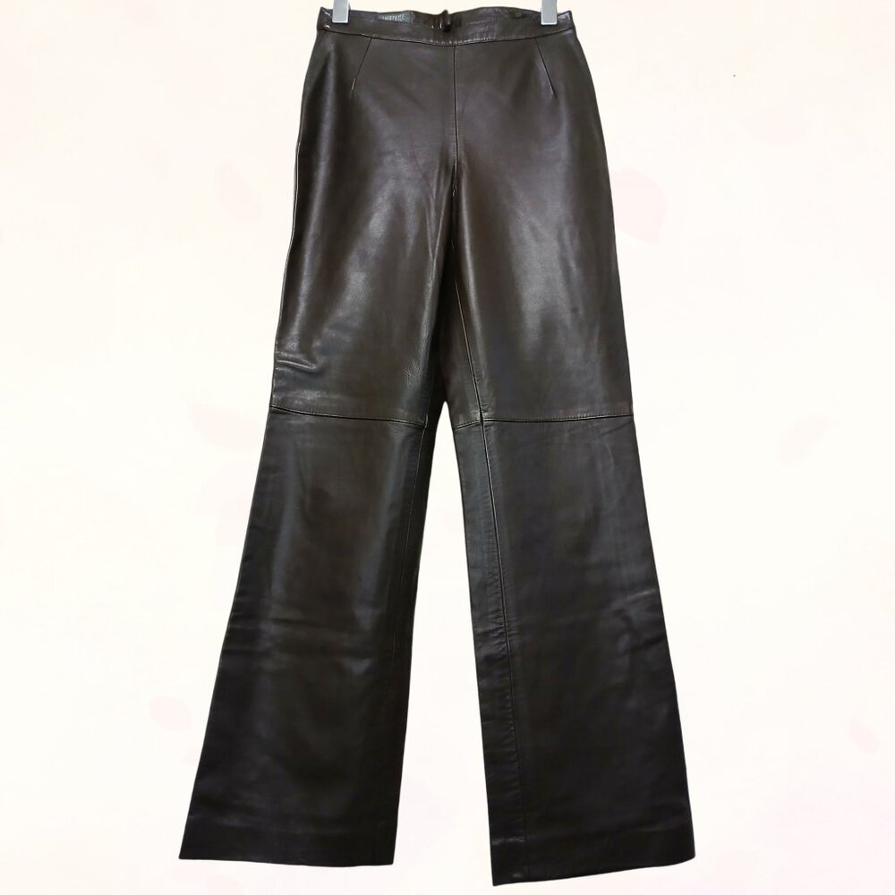 Lafayette 148 New York Sullivan High Rise Straight Leg Brown Leather Pant Size 6